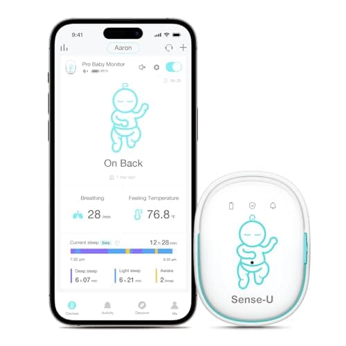 Image of Sense-U Pro Baby Monitor - Breathing Movement, Turning & Overheating Trackers for Better Sleep, Smart Sleep Monitor with Simple Clip with Excitation Vibration, Alerts