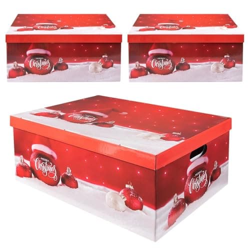 Image of Daniel James Christmas Eve Boxes with Lid - Set of 3 Large Gift Boxes for Presents - Foldable Reusable Luxury Storage Box for Xmas Holiday Gifts - 51cm x 37cm x 24cm, Red, 3pcs