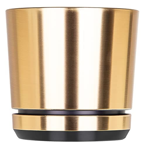 Image of KORAD GOLD Flower Indoor Plant Pot with Saucer – Modern Decorative Plastic Planter with Drainage Holes for Indoor Plants, Succulents, Herbs, Orchids, and Flower Gardening-(Gold, 7 inches (18 cm))