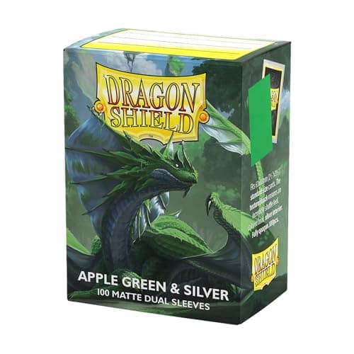 Image of Dragon Shield | Matte Dual Standard Size Card Sleeves | 100ct - Smooth & Tough Premium TCG Sleeves - Compatible with Pokemon, One Piece, and Magic: The Gathering | Apple Green & Silver