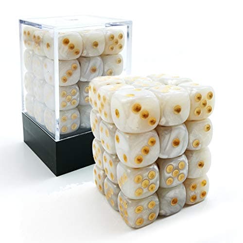 Image of Bescon 12mm 6 Sided Dice 36 in Brick Box, 12mm Six Sided Die (36) Block of Dice, Marble White
