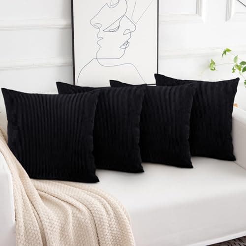 Image of Aspire Homeware Black Cushions with Covers Included 45 x 45 cm Pack of 4 (4-Cushion Covers, 4-Inserts) with Invisible Zipper Pattern Cushion for Home Décor, Bedroom & Sofa (18x18 Inchs)