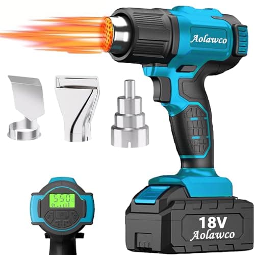 Image of Caossuixin Cordless Heat Gun for 18-20V Battery, (No Battery)Cordless Hot Air Gun with 2 Stage Air Volume Settings, Temperature Up to 550 °C & with 3 Nozzles for Welding, Bending Pipes