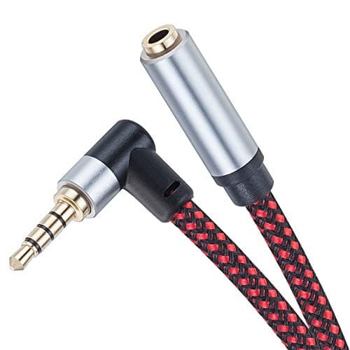 Image of Tiierzon 3.5mm TRRS Audio Extension Cable 3M, 90-Degree Aux Headphone Extender, 4-Pole Braided Cord with Mic Support, Universal Compatibility (3M)