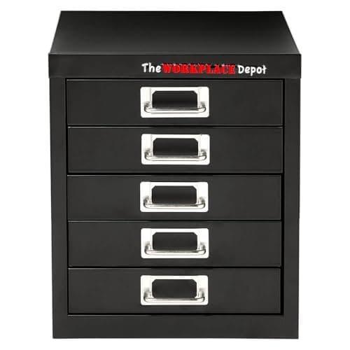 Image of The Workplace Depot Multi Drawer Filing Cabinet – Steel A4 Desk Organiser, 5/10/15 Drawer, Black – Under Desk Storage for Offices, Home Offices & Workshops (5 Drawer)