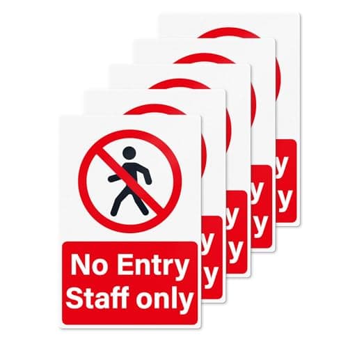 Image of YIKIADA No Entry Staff Only Stickers 300 mm × 200 mm Vinyl Self-Adhesive Door Decals Waterproof Guest Sign for Business Office Shop Restaurant Hotel Pack of 5