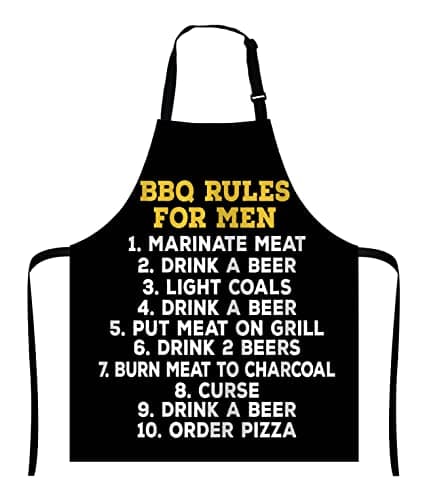 Image of Wasach Barbeque Rules For Men BBQ Cooking Funny Novelty Apron,Adjustable Neck Bib for Men Women,Suitable for Kitchen Cooking Waitress Chef
