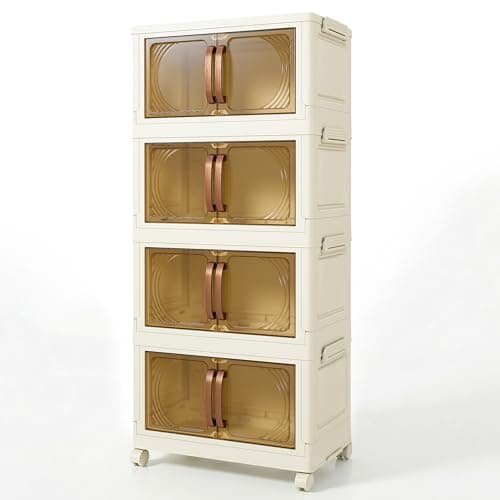 Image of Klass Home Collection Stackable Storage Boxes With Lids, 4-Tier 30L/Tier Plastic Storage Drawers on Wheels 1 Lid, Cabinet Storage Unit With Drawers For Home, Bedroom, Kitchen, Bathroom (4 x 30L/Tier)