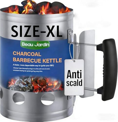 Image of BEAU JARDIN Pro-Grade Chimney Starter - Fast, Even Ignition for Charcoal & Briquettes | Heavy-Duty Galvanised Steel with Secure Grip Handles | Optimal 28cm Size Fits Most BBQs & Smokers