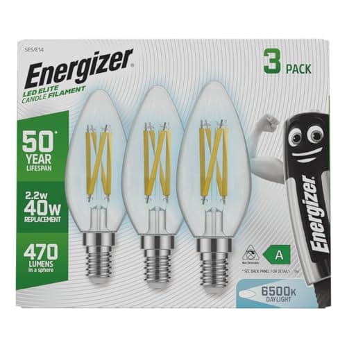 Image of Energizer Ultra Efficient - 50 Year Life Span - E14 Candle LED Light Bulbs - Ideal LED Candle Bulbs for Fittings Featuring a E14 LED Bulb. Ultra Low Energy. Next Generation - Daylight White - 3 Pack