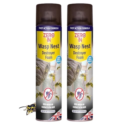Image of Zero In Wasp Nest Killer- Insecticidal Wasp Nest Destroyer Foam Spray for Indoor & Outdoor Nest Removal- Fast-Acting Foam, Effective Up to 2 Metres, 2-3 Treatments Per Can- 300ml Aerosol Multi Pack x2