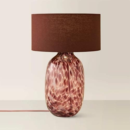 Image of ValueLights | Belinda Burgundy Confetti Glass Table Lamp with Drum Shade and Bulb | Table Lamps, Home Décor & Improvement Essential