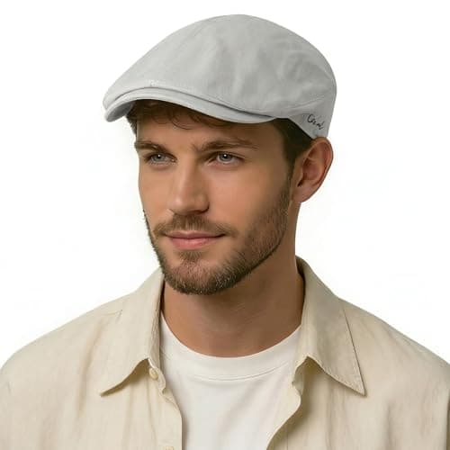 Image of ZLYC Men Cotton Flat Cap Lightweight Ivy Irish Cabbie Driving Hat Summer Newsboy Hats (Solid Light Gray)