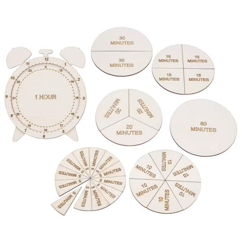 Image of AHANDMAKER Wooden Shape Sorting Clock, Wooden Montessori Fraction Clock, Early Math Learning Time Teaching Materials for Classroom Home School