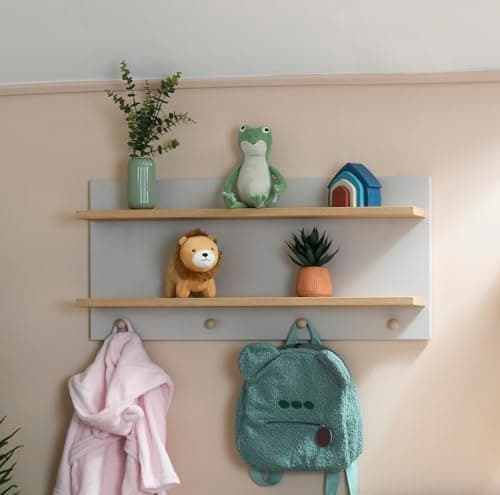 Image of Obaby Thea Wall Shelf – Latte Nursery Storage Shelf with Hanging Rail