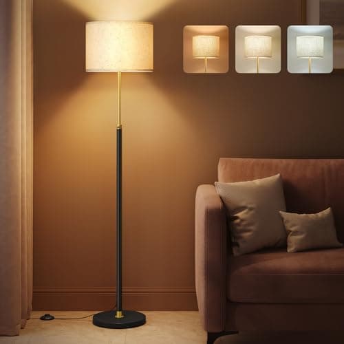 Image of VASAGLE Floor Lamp for Living Room, Adjustable Height 140-170 cm, Modern Standing Lamp with Foot Switch, Fabric Lampshade, E27 Socket, Gold and Black LFL002B03