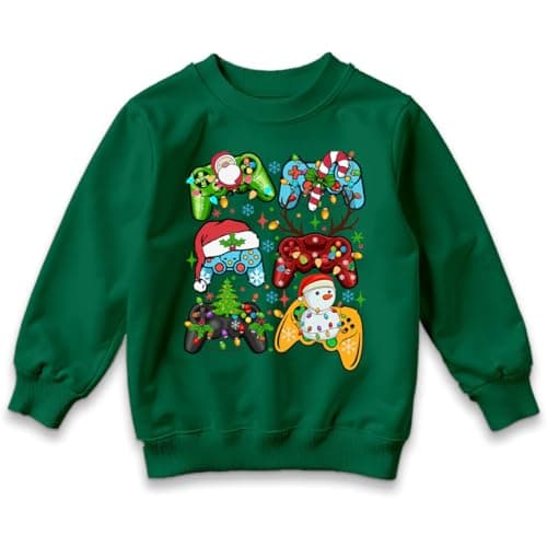 Image of D&T Boys and Girls Christmas Video Game Controller Christmas Jumper Sweatshirts for Kids #MC 3-4 Years Forest Green