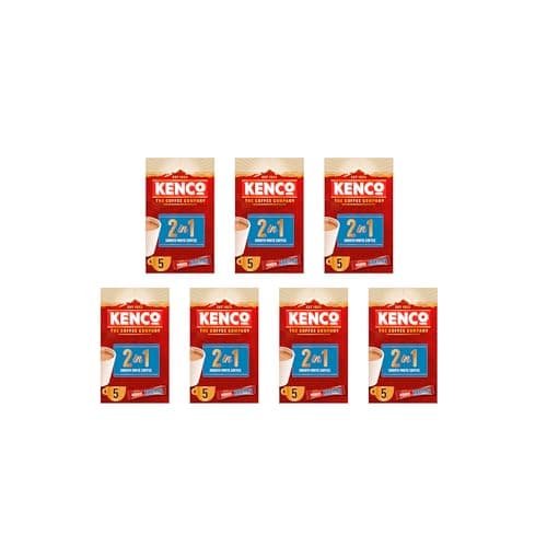Image of Kenco 2 in 1 Smooth White Instant Coffee Sachets 5x14g (Pack of 7, Total 35 Sachets, 490g)