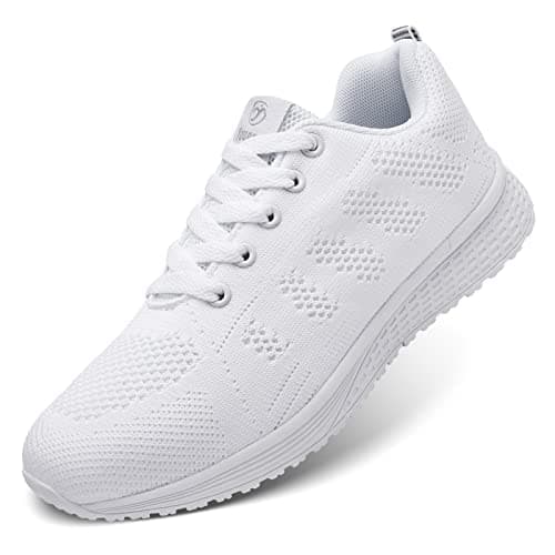 Image of Women Trainers Lace-up Fashion Sneakers Breathable Fitness Sports Shoes Athletic Running Shoes White 6 UK