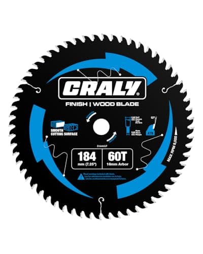 Image of CRALY 184mm 60 Teeth Ultra Fine Finish Wood Cutting Circular Saw Blade, 16mm Arbor, Carbide Tipped, Thin Kerf, Black Ice™ Coating, for Plywood, MDF, OSB, Laminated(E18460UF)
