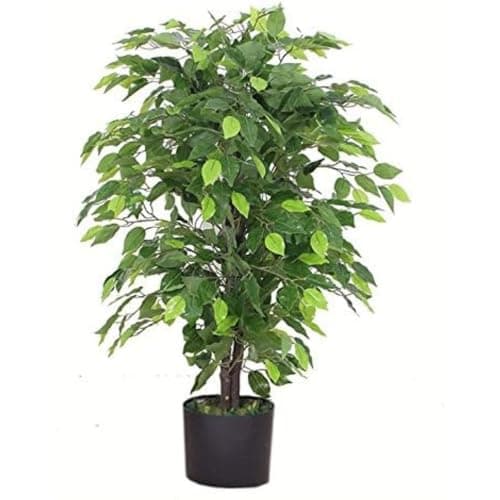 Image of Leaf LEAF - 7088 Design UK 90cm Artificial Ficus Tree/Plant-Large Bushy Shape Black Plastic Pot, Green Bushy Ficus