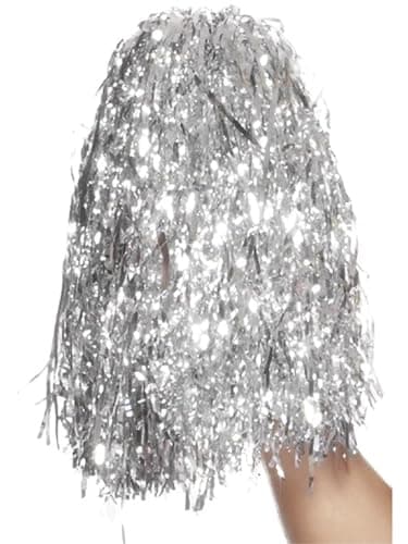 Image of Smiffys Pom Poms Metallic, Silver Pair, Party & Carnival Fancy Dress, Funtime Dress Up Accessories Halloween