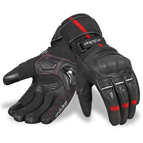 Image of Oro Biker Winter Motorbike Gloves | Knucle Protective Waterproof Winter Motorcycle Gloves Touchscreen Windproof Thermal Warm Gloves Winter Hiking Outdoor Sports (Black/Red, Large)