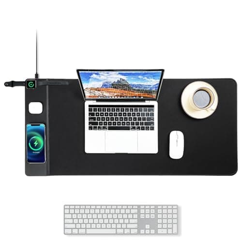 Image of VOVIPO 3 in 1 Wireless Charging Mouse Pad, Desk Mat with Wireless Charger Multiple Devices Compatible with Watch/iPhone/Airpods, Large Desk Mat(90 x 40cm) for MacBook, PC, Laptop-Black