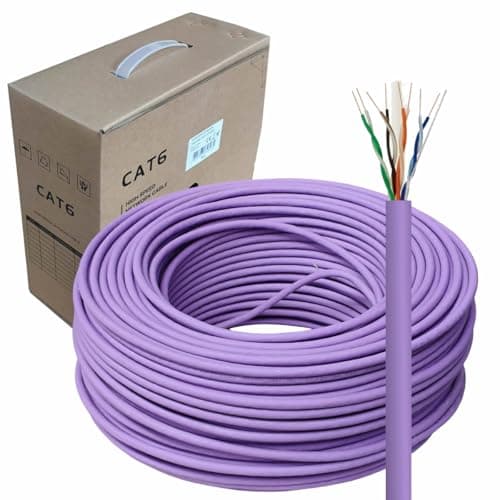 Image of JUSTOP 100M CAT6 Cable Reel LSOH LSZH AWG23 Ethernet LAN UTP Roll Bulk CAT 6 CCA Cable, Indoor & Outdoor External Grade PE Jacket - 330ft Networking Line (Low Smoke - Purple)
