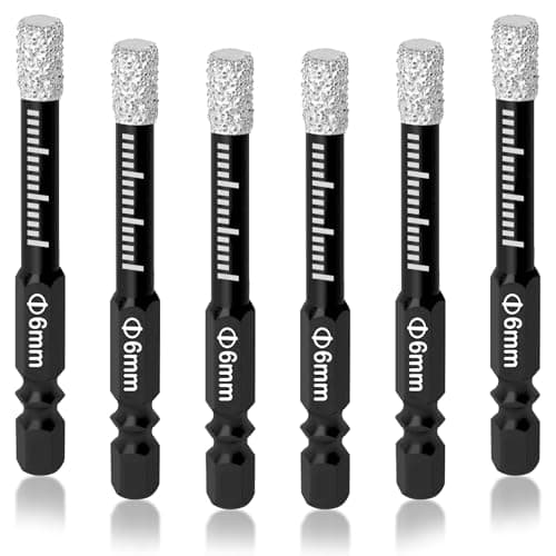 Image of 6PCS Tile Drill Bit,6mm Diamond Drill Bits Porcelain, Diamond Tipped Drill Bits, Hex Shank Ceramic Tile Drill Bit Set for Dry Drilling Granite, Marble, Ceramic, Stone, Glass