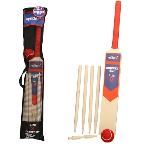 Image of A2Z 4 Kids Cricket Set Rubber Grip Wooden Bat / 4 Stumps / Bails and Soft Ball - Cricket Set AZ6916 Size 3
