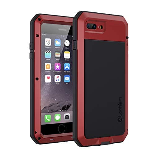 Image of Lanhiem iPhone 7 Plus Case, iPhone 8 Plus Case Tough Armour Heavy Duty Shockproof Metal Case with Built-in Glass Screen, 360 Full Body Protective Cover for 7+ 8 Plus, Dust Proof Design -Red