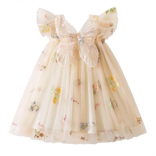Image of NNJXD Baby Girl Flower Embroidery Tulle Dress Butterfly Toddler Birthday Party Dresses 2109 Yellow Size(80) 6-12 Months