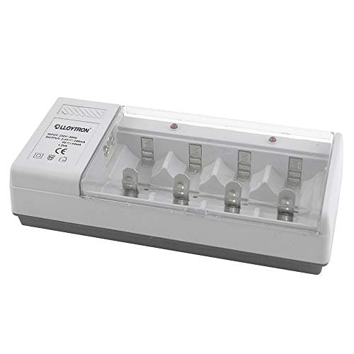 Image of LLOYTRON Universal Home Battery Charger for AA / AAA / C / D / 9V (PP3) NiMh / NiCd Rechargeable Batteries - Charge 2 or 4 Batteries at Once - B044 - Grey