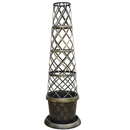 Image of Tower Pot Kit Large Patio Pot Saucer Matching Lattice Style Tower Frame Stunning Black Burnt Gold Effect Ideal Planting Climbing Flowers Vines Vegetables 1 x Tower Pot Kit By Thompson and Morgan