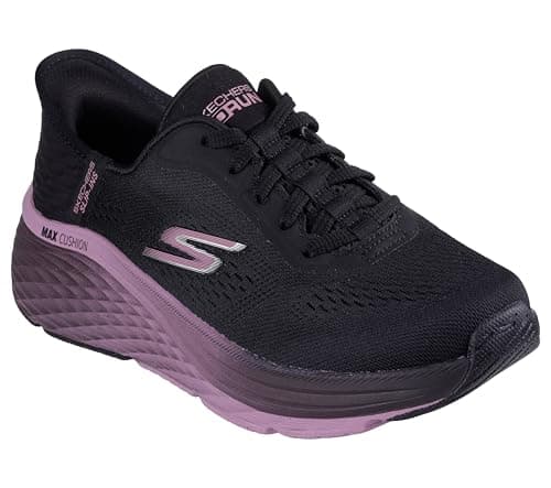 Image of Skechers Women's Max Cushioning Elite 2.0 Solace Slip-On Sneakers, Black Textile/Mauve Trim, 5 UK