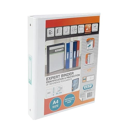 Image of Elba A4 4 O-Ring Binder, 25mm capacity, 30mm spine, Presentation Folder with Customisable Cover, Portrait, White (Single)