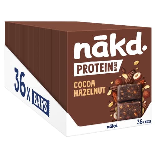 Image of nakd. Protein bars Cocoa Hazelnut - 7g plant-based protein - 100% Natural ingredients - No added sugar - Vegan - 36 x 45g bars - 1620g