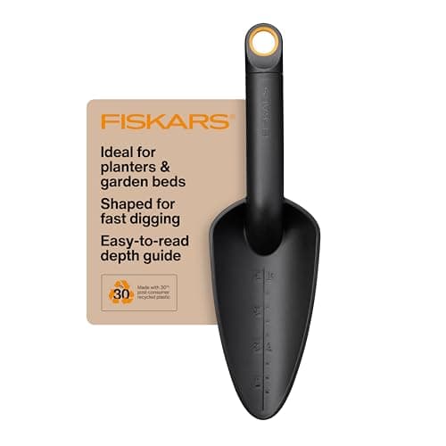 Image of Fiskars Eco Trowel with Curved Spade, Ergonomic Handle, UV Resistance, Durable, Eco-Friendly Tool for Planters and Garden Beds