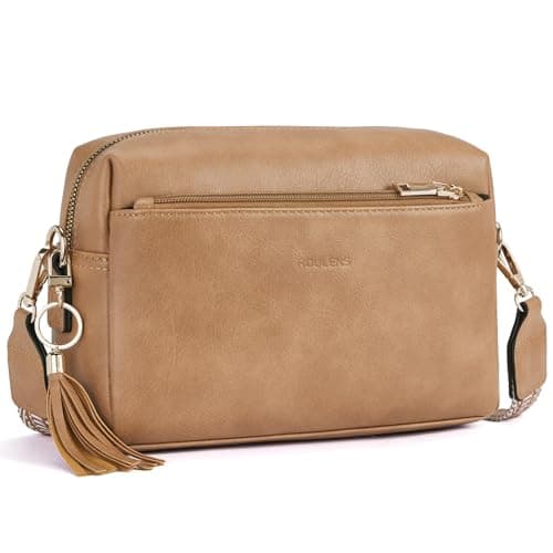 Image of Roulens Small Crossbody Bag with 3 Zip Compartments,Vegan Leather Phone Bag for Women,Shoulder Bag with Adjustable and Removable Wide Strap