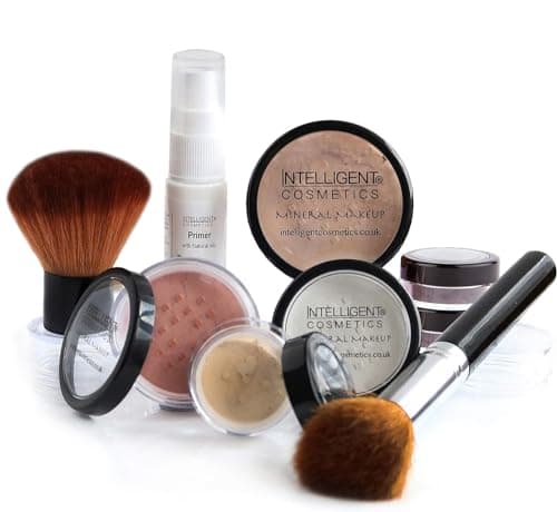 Image of Mineral Makeup 7 PCE SET in Shade "LIGHT WARM" Pure Natural Minerals with Silk Primer, Foundation, Setting Veil, Blusher, Concealer, Kabuki & Blusher Brush