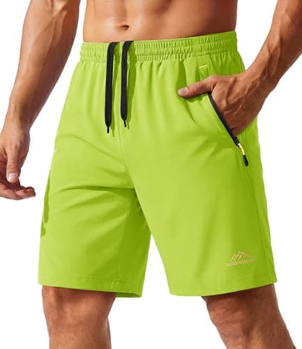 Image of TACVASEN Mens Running Shorts Breathable Workout Training Shorts with Zip Pocket Yellow Green,36