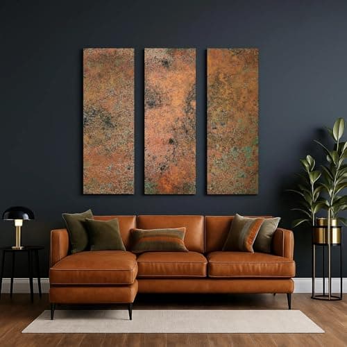 Image of CopperAndCraft Handmade Copper Wall Art Triptych Set of 3 Patinated Metal Panels Decorative Interior Wall Art 23.6" × 23.6"