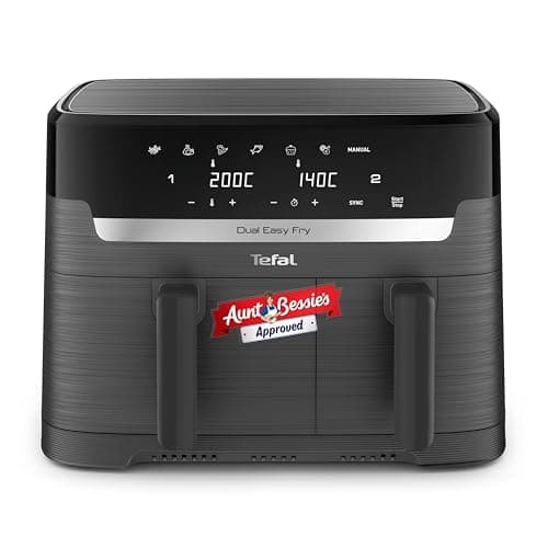 Image of Tefal Easy Fry Dual Zone Digital Air Fryer, 2 Drawers, 8.3L, 8in1, Air Fry, Extra Crisp, Roast, Bake, Reheat, Dehydrate, 6 Portions, Non-Stick, Dishwasher Safe Baskets, Coal Grey - EY901HG0