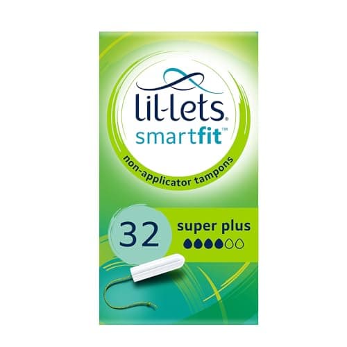 Image of Lil-Lets Non-Applicator Super Plus Tampons, 32 Count (1 Pack), For Heavy Flow, 4 Droplets, Plant-Based, SmartFit Non-App Tampon