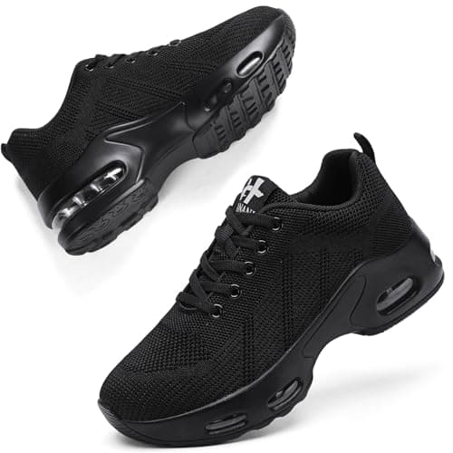 Image of Womens Orthopedic Trainers Running Shoes Air Cushion Athletic Sports Lightweight Tennis Walking Sneakers Casual Mesh Breathable Ladies Fashion Plantar Fasciitis Jogging Shoes All Black UK 4