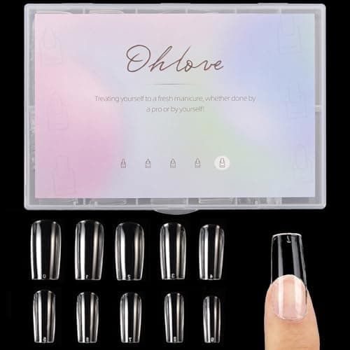 Image of 500PCS Square Shaped Clear Acrylic Nails Tips Full Cover with Case for DIY Nail Art