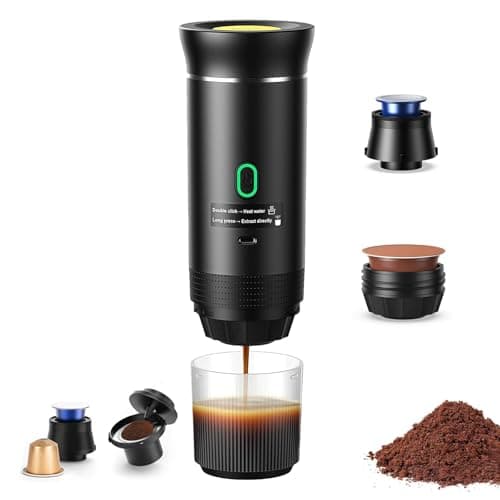 Image of Hu7ken Travel Espresso Machine, 3-in-1 Portable Coffee Maker Self-Heating, 20 Bar, USB-C Rechargeable, Compatible with Ground Coffee & NS Capsules, for Travel Camping Hiking Office RV Car