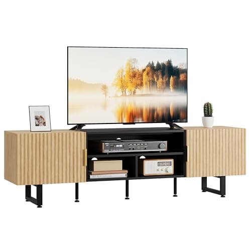 Image of IRONCK TV Stand Cabinet 180cm Wooden TV Unit for up to 65/75 Inches Television, TV Console Table with 3 Shelves Storage 2 Cabinet Doors, Media Entertainment Center Living Room Bedroom (Oak)