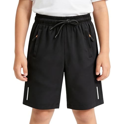 Image of ADUDVLO Boys Shorts Quick Dry Sports Shorts Boys Football Shorts Running Shorts Kids PE Training Shorts Lightweight Breathable (UK, Age, 7 Years, 8 Years, Regular, Black)